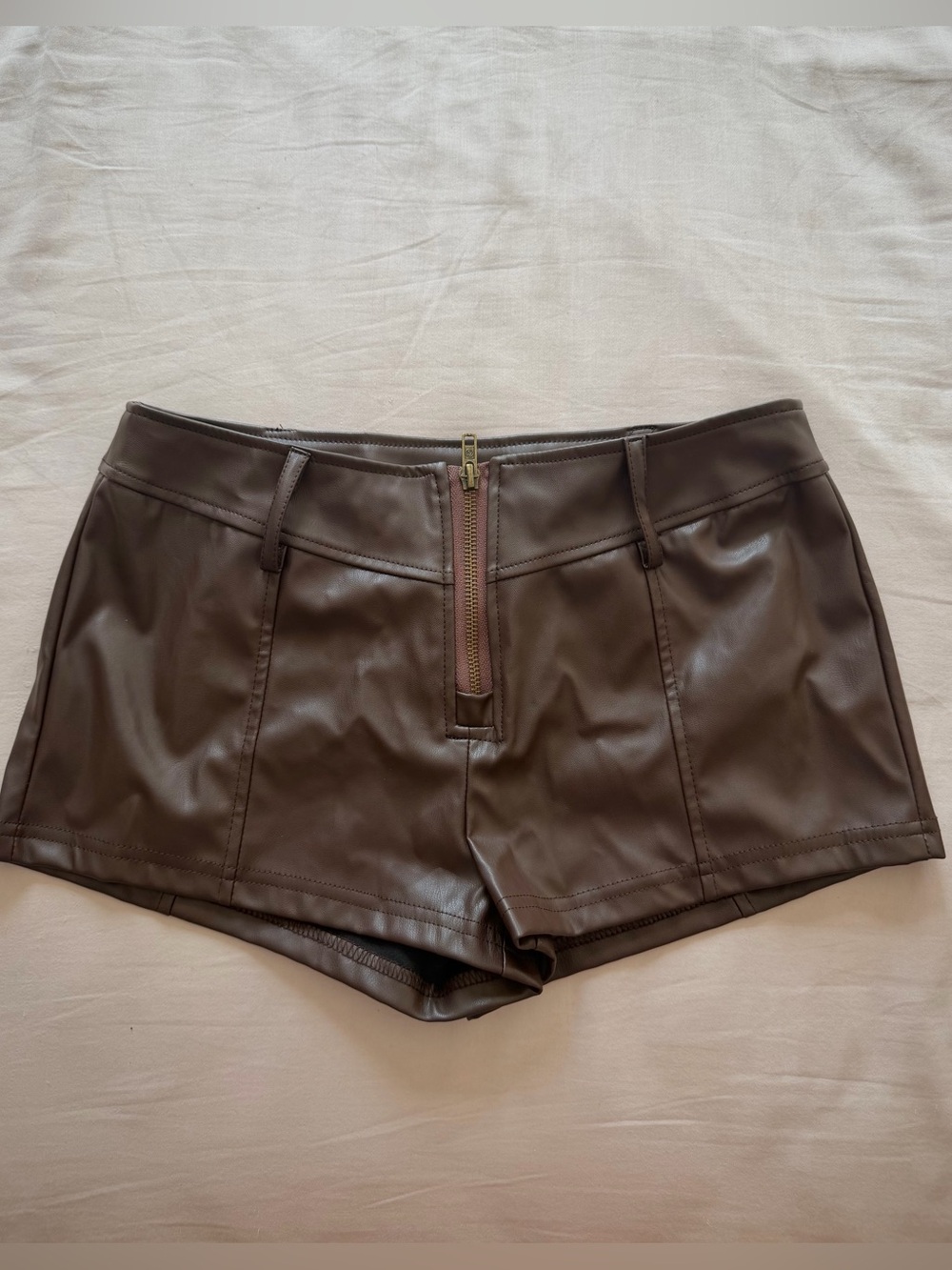 Brown Faux Leather Low Rise Micro Shorts – Petite S